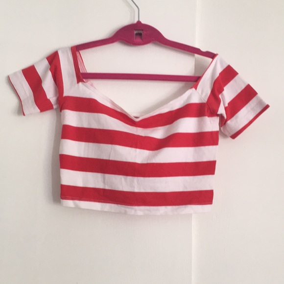 Red and White Stripe American Apparel Crop Top - Picture 1 of 3